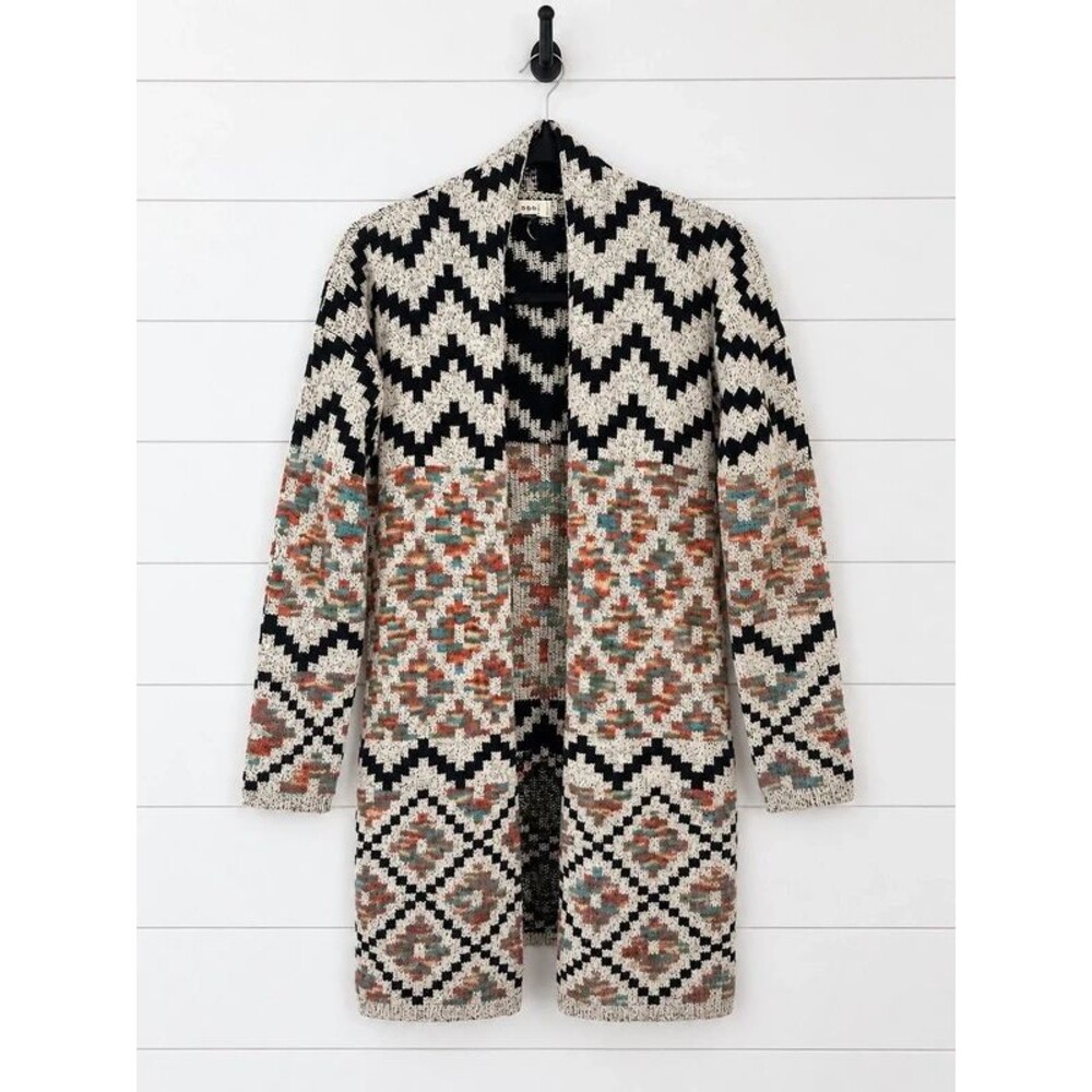 S Debut Southwestern Aztec Open-Front Long Cardigan Sweater